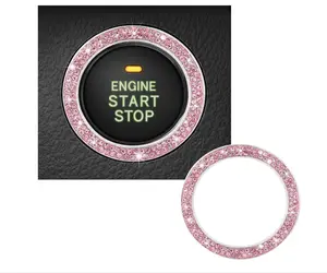 Bling Crystal Double Rhinestone Car Engine Start Decoration Ring, Sparkling Push Start Button Sticker, Key Ignition & Knob Ring Decoration, Bling Car Interior Accessory