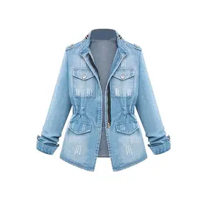Denim Jacket Womens Casual Solid Casual Oversize Autumn Ladies Slim Jeans Chain Jacket Pocket Coat2025 Plus Size Womenswear Tops