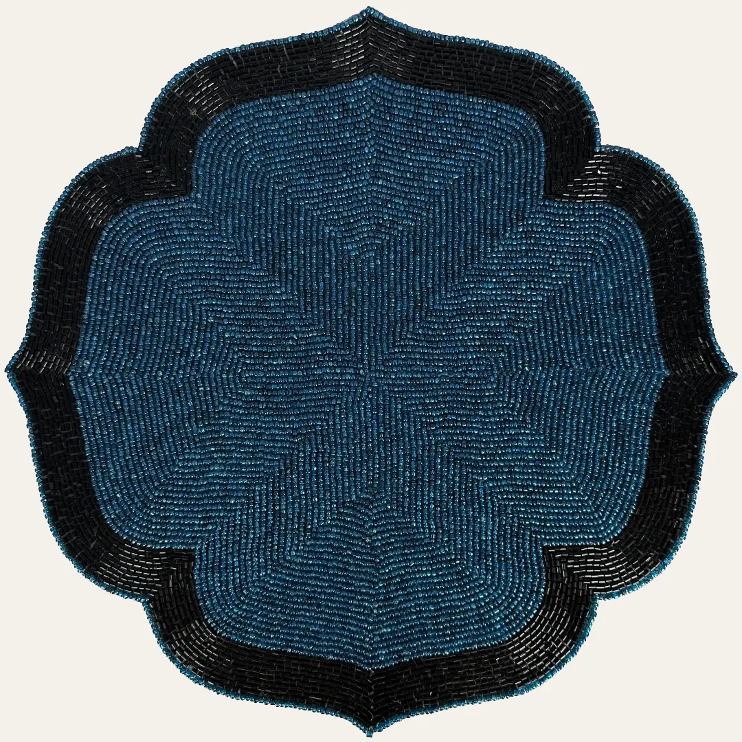 Beaded Placemats - 14 in Embroidery Fabric Table Mats, Stylish Handmade Indoor Table Top Heat Resistant Dining Accessories, Set