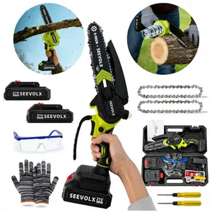 SEEVOLX Cordless Brushless Mini Chainsaw with 1500mAh Battery, Lightweight Portable Electric Saw for Wood Cutting, Pruning, Gardening, Outdoor Camping, Great Gift for Seniors & Women