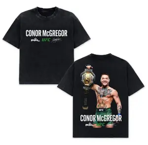 Vintage Washed Conor McGregor Graphic Tee – Aggressive Fighter Oversized Black T-Shirt for MMA Fans