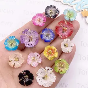 16PCS Mixed 14/18mm Resin Colorful Flower Christmas Decor 1 Hole Charm Flat back Rhinestone Figurines Art Applique DIY Wedding Scrapbook Jewelry Crafts Accessories Art Charms