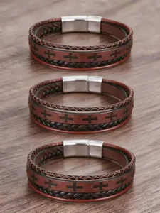 Men's Leather Bracelet Set, Vintage Casual Cross Design, Party Birthday Gift, All-Season Wear, Plain Style Accessory
