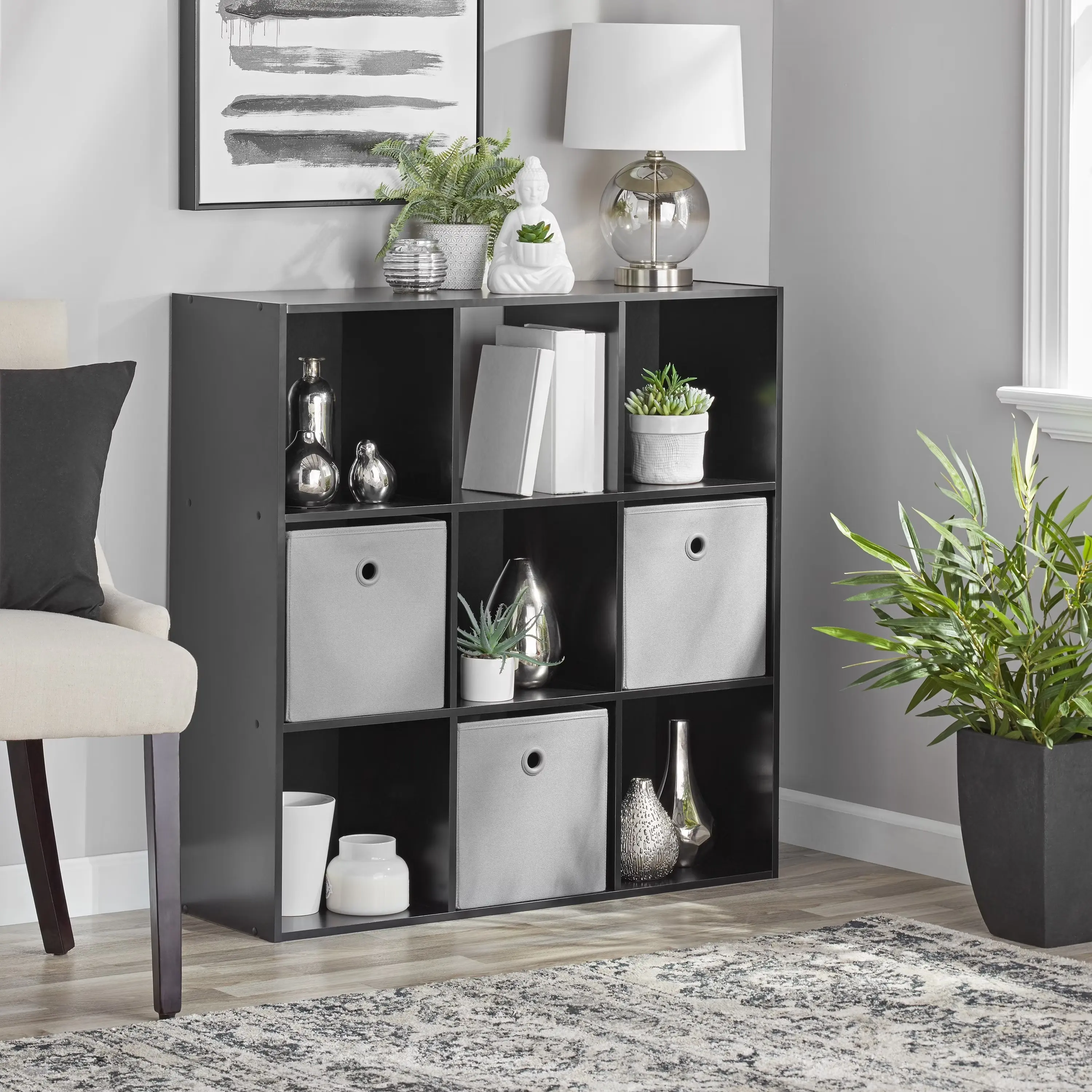 Mainstays 9-Cube Storage Organizer Bookcase, Black / White / Warm Walnut