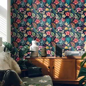 Multi-Color Floral Pattern Wallpaper Roll, Vintage Rustic Style Peel and Stick Waterproof Self-Adhesive Wallpaper for Home Decor, Ideal for Kitchen Bedroom Living Room and Cabinets，wallpaper，wallpaper for bedroom, Decorative Wallpaper