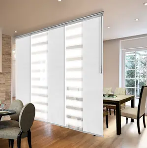 5-Panel Single Rail Panel Track Blind Extendable 58"-110"W x 91.4"H, Panel width 23.5", Macadamia, Embroidered Chiffon