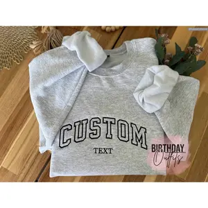 Custom Embroidered Varsity Text Sweater, Hoodie, Tee Shirt - Embroidery Personalized Crewneck - Family Couple Gift , Global Trending Outfits