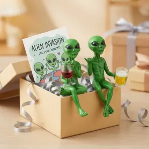 2PCS Green Alien Drinking Resin Figurine with Red Wine & Beer - Green-Skinned Alien Collectible Statue / Sci-Fi Decor for Living Room, Office, Bookshelf - Unique Gift for Fans & Xenomorph Lovers, Collectible Figurines (Resin Collectible)