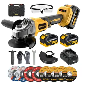 TALADO Cordless Angle Grinder Kit, 21V Brushless Metal Grinder with 2 x 4.0Ah Batteries & Charger, Max 8500 RPM, 4-1/2" Cutting Flap Wool Wheels for Cutting Grinding Polishing