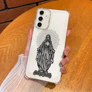 Edgy Gothic Style Holy Death Design Aesthetic TPU Casing For SAMSUNG GALAXY A14A15A16A25A26A34A35A36A53A54A55A56 4G5G 30XL1674 Four Corners Transparent Soft Silicone TPU Gift Shockproof Anti-Drop Phone Cases Shell Cover