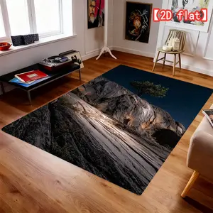 2D fiat solitary tree night rock starry sky reflection, machine washable carpet, suitable for living room or office decoration, perfect for indoor spaces, versatile modern style carpet