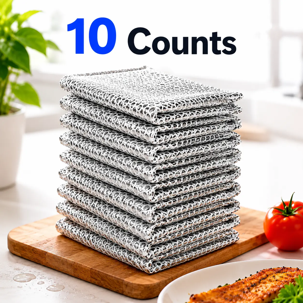 10 Pack Reusable Wire Dishcloths, Non-Scratch Multipurpose Cleaning Rags for Wet & Dry Use, Washable Metal Cleaning Cloths for Kitchen Dishes, Pots, Pans, Sinks and Cookware
