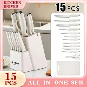 15PCS knife holder kitchenknifeset: meat/vegetable knife, chicken bone knife, German steak knife storage built-in sharpener - stainless steel washable dishwasher suitable for women, wives,man Mother's Day,Father's Day ,Super Category Weekpink/white/black,