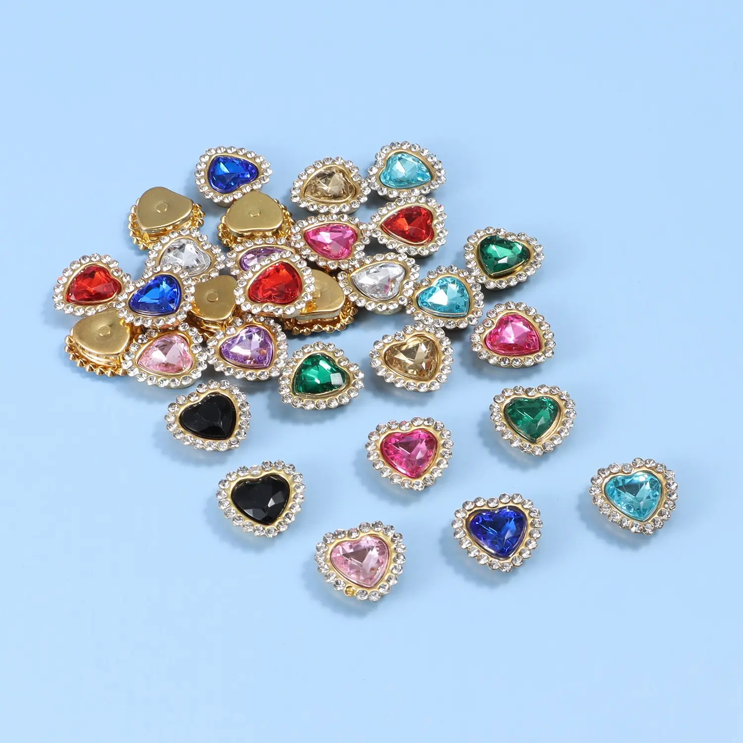 30pcs Heart-Shaped Glitter Rhinestones, Sparkly Rhinestone, Bling Rhinestone, Mixed Colors, Sew-On & Adhesive, DIY Craft Supplies for Clothing Shoes Bags Hair Accessories