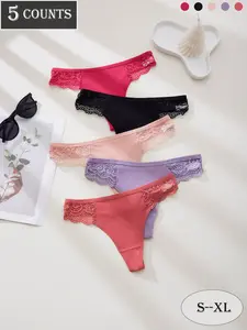 DORSU Women's Basic Thong Underwear Set, Fitted Cut, Floral Pattern Design, Soft Skin-Friendly Fabric, Breathable Dual-Layered, All-Season Comfort