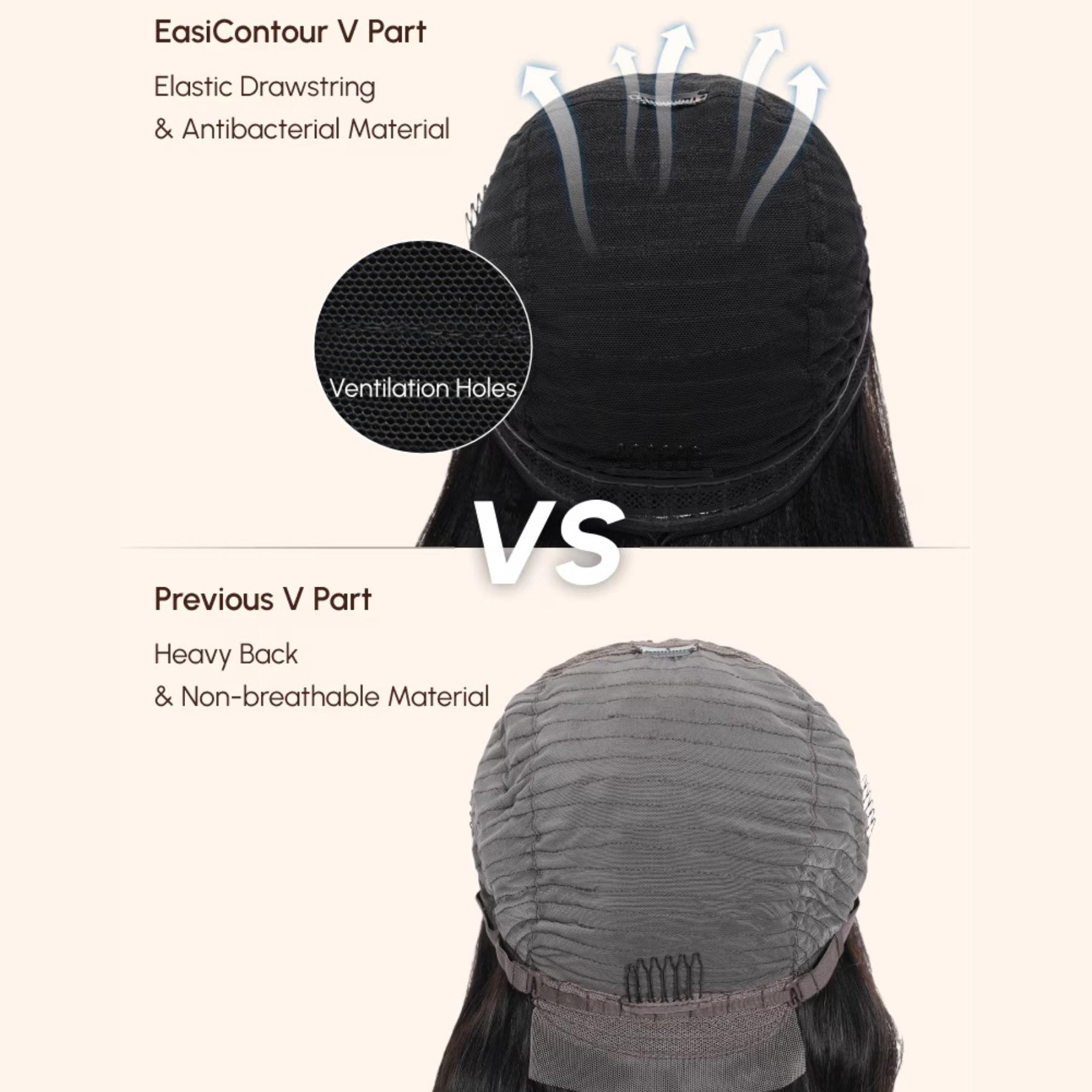 [Upgraded] EasiContour Lifesaver V Part Yaki Straight Chestnut Brown Ombre Color Lightweight Glueless Human Hair V Part Wig Human Hair TikTokShopSpringGlowUp Greenish