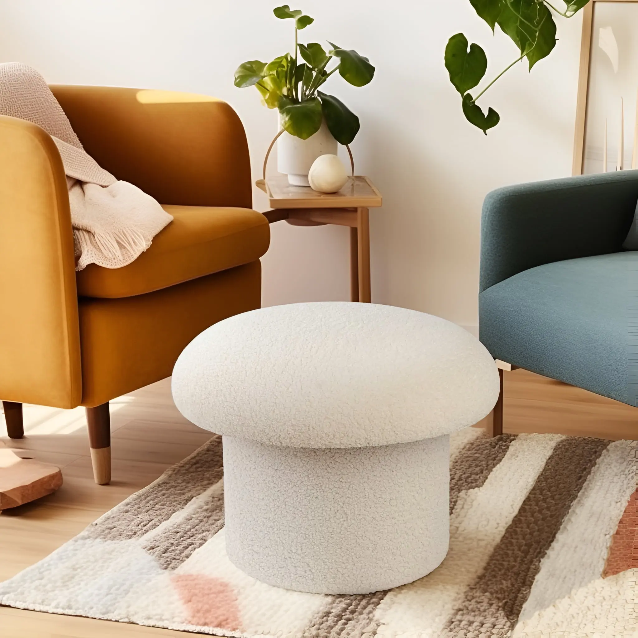 Mainstays Boucle Upholstered Mushroom Storage Ottoman