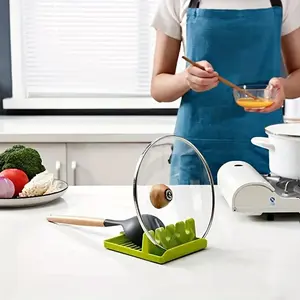 1pc Cooking Utensil Rest, Silicone Spoon Holder, Multiple Kitchen Fork Spoon Holders With 4 Slots And Pot Lid Holder For Kitchen, Keeping Countertops Clean, Spoon Rests, Kitchen Storage Accessories