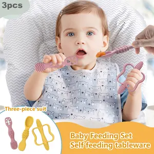 Three-piece set - baby teething toy + silicone spoon, Teething Relief Set, essential for babies learning to eat independently during teething, a great baby gift.