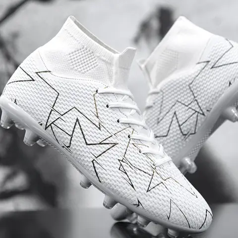 Men's High-top Lace-up Football Boots, Football Field Boots, Game Training Boots, Breathable & Non-slip Sports Football Shoes, Professional PU Soccer Shoes for Outdoor Training, Soccer Cleats