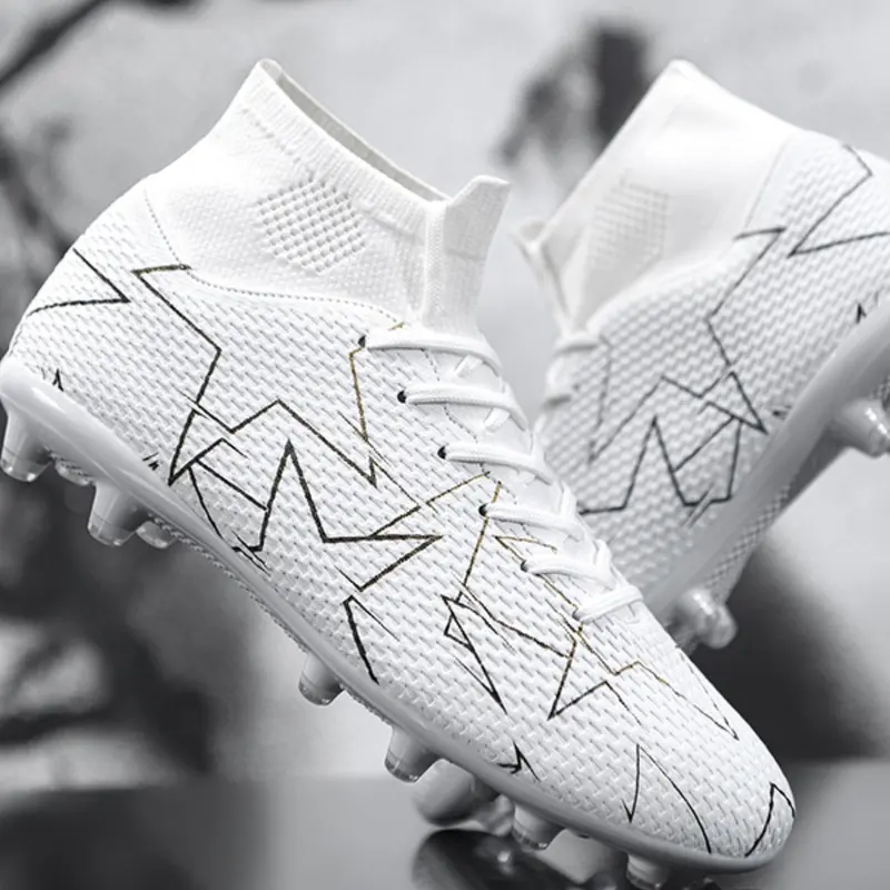 Men's High-top Lace-up Football Boots, Football Field Boots, Game Training Boots, Breathable & Non-slip Sports Football Shoes, Professional PU Soccer Shoes for Outdoor Training, Soccer Cleats