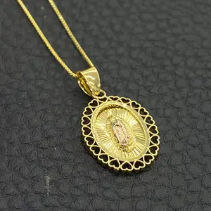 14K Gold Filled Virgen de Guadalupe Necklace Oval Shape Heart Pendant Charm - Gift for Women's 1st Communion Baptism Jewelry