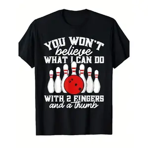 t shirt meme Men's Funny Bowling Slogan T-Shirt - "What I Can Do with 2 Fingers & Thumb" Graphic Tee, Casual Short Sleeve Shirt for Bowling Nights, Parties & Casual Attire - Comfortable Retro Bowling Alley Outfit