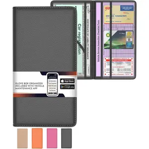 Black Premium Leather Car Document Holder – Magnetic Shut for License, Cards & Registration, Glove Box Organizer magnetic shut