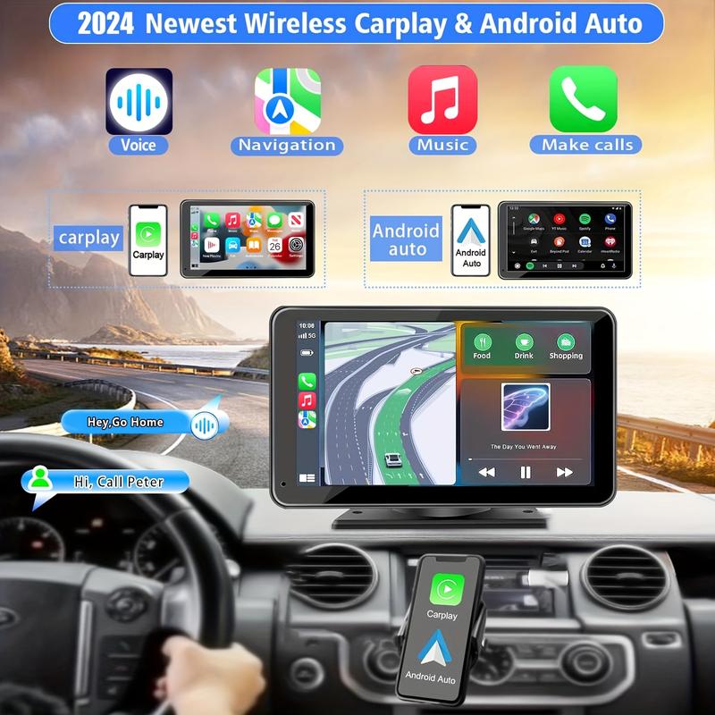 2026 New 7-inch Wireless Car Display With Built-in Audio System, Ultra HD Touchscreen, 1080P Backup Camera, Dashcam, Wireless Connectivity, GPS Navigation, Supports CarPlay And Android Auto, Mirror Link, FM Radio, AUX/USB/TF Ports. Fits All Vehicle