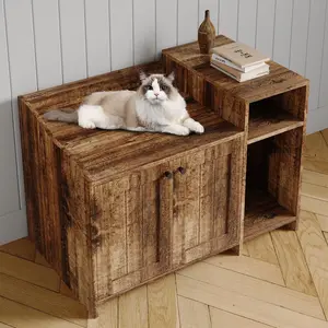 Hidden Litter Box Furniture with Storage, 33" White Cat Litter Cabinet End Table, Side Entry, Odor Control Vents, Easy-Clean Enclosure for Small & Large Cats