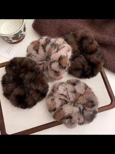 Luxury Fur Plush Hair Tie, High-End Large Bow Hair Band, Vintage Leather Rubber Bands for Women, Stylish Hair Accessories, Fashionable Hair Accessories