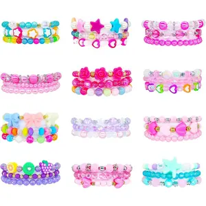 KF5-HBL01   Elesa Miracle 36pc Little Girl Teens Kids Beaded Bracelet Value Set Kids Girl Party Favor Pretend Play Bracelet