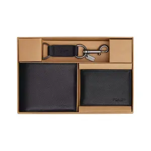COACH Men's 3-in-1 Logo-Embossed Smooth Calfskin Wallet Set in Black