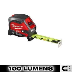 Milwaukee 48-22-0428 25ft Magnetic Tape Measure w/ Rechargeable 100L Light