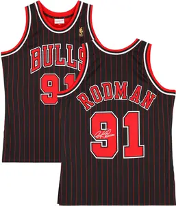 Dennis Rodman Chicago Bulls Autographed Mitchell & Ness 1996-1997 Black Pinstripe Authentic Jersey - Fanatics Authentic Certified