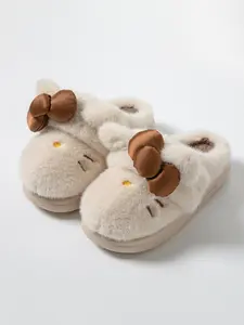 [Christmas]Women's Winter Warm Cotton Fuzzy House Slippers, Cute Cartoon Cat Design, Comfortable Thick Sole, Durable Textile Material, Fall & Winter Shoes, Indoor Slipper