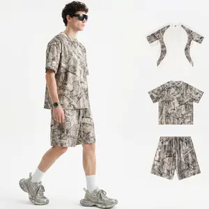 EVELLYHOOTD Tree Camo Baggy Shorts | 240GSM Men's Tree Camo Collection Tees | Breathable Quick Dry Cotton T-shirt Sweats Summer Casual Streetwear M106/M800