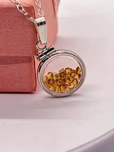 Diminutive Silver Citrine Shaker Locket Lucite, November birthstone 1.15 TCW