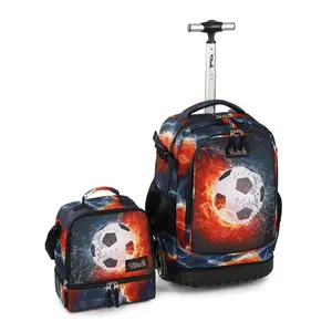 Tilami Rolling Backpack 19 inch with Lunch Bag Wheeled Laptop Backpack (Football)