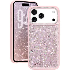 Phone Cases for iPhone 17 Pro Max 16 15 14 13 12 11 Pro Max Plus Case Glitter, Girly Cute Bling Glittery Sparkle Cover with Shiny Diamonds Rhinestones for Women Girls, Soft Slim Shockproof Protective Phone Case for iPhone 17 Pro, Pink