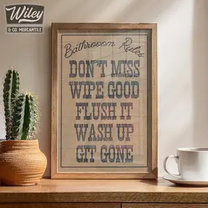 Funny Bathroom Rules Print, Western Wall Art for Guest Restroom, Rustic Farmhouse Decor, Cowgirl Powder Room or Cowboy Bathroom Poster No Frame