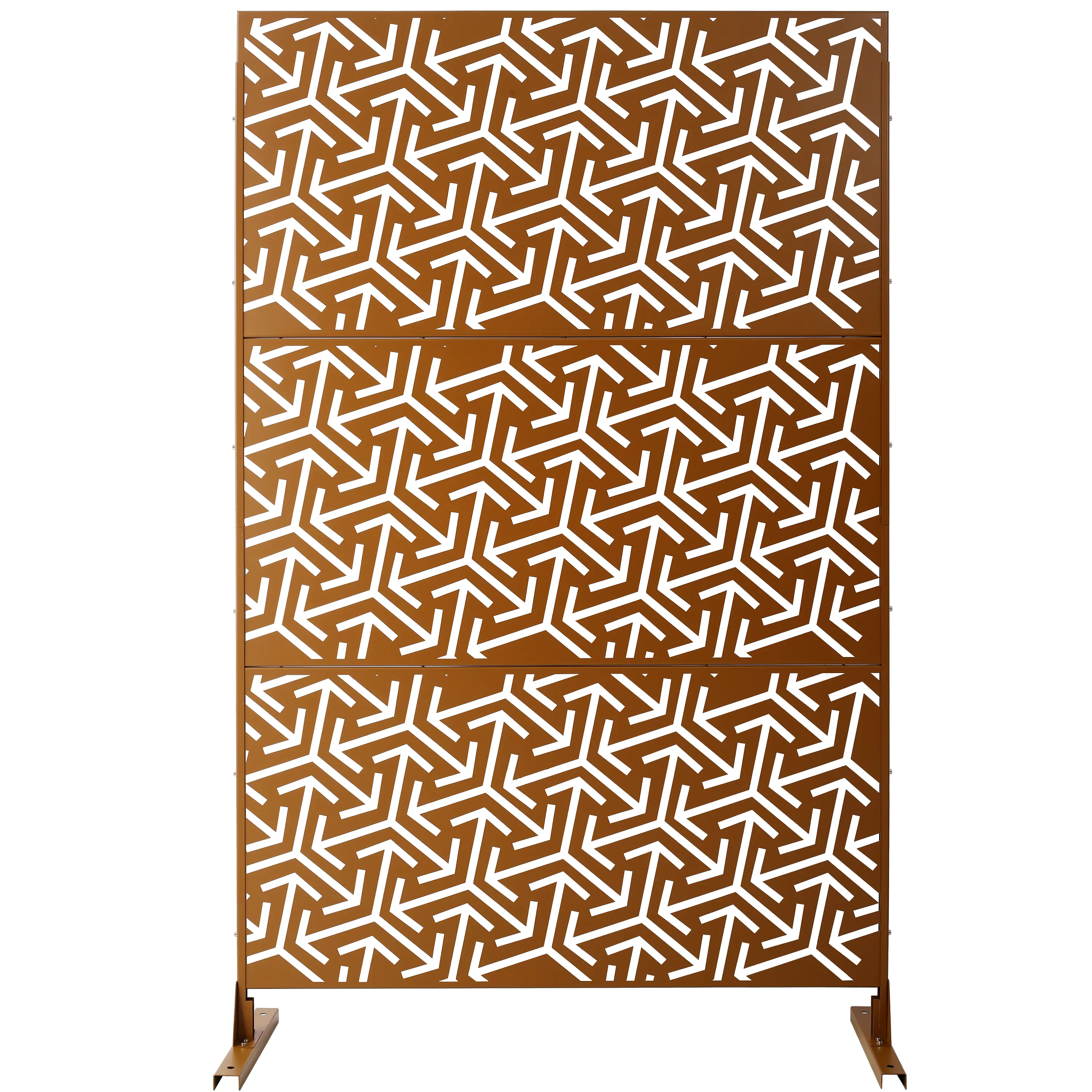 Rust-Resistant Metal Privacy Screen, 76x48 in Freestanding Decorative Room Divider, Easy-Setup Indoor & Outdoor Fence Panels with Expansion Screws for Deck, Garden (PS120 BROWN) - Divider for Living Room, Divider Living Room
