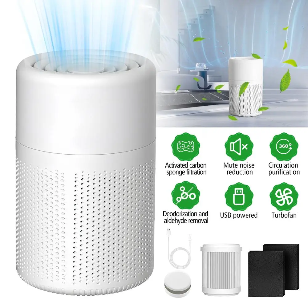 20dB Quiet USB Powered HEPA Air Purifier – Air Filter Eliminator for Home, Office, Bedroom & Desktop