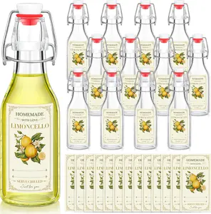 12 count Limoncello Swing Top Glass Bottles for Homemade 8 oz Clear Flip Top Limoncello Bottles with Labels Airtight Cap  for  Brewing Christmas Wedding  Shower Favors(Round)