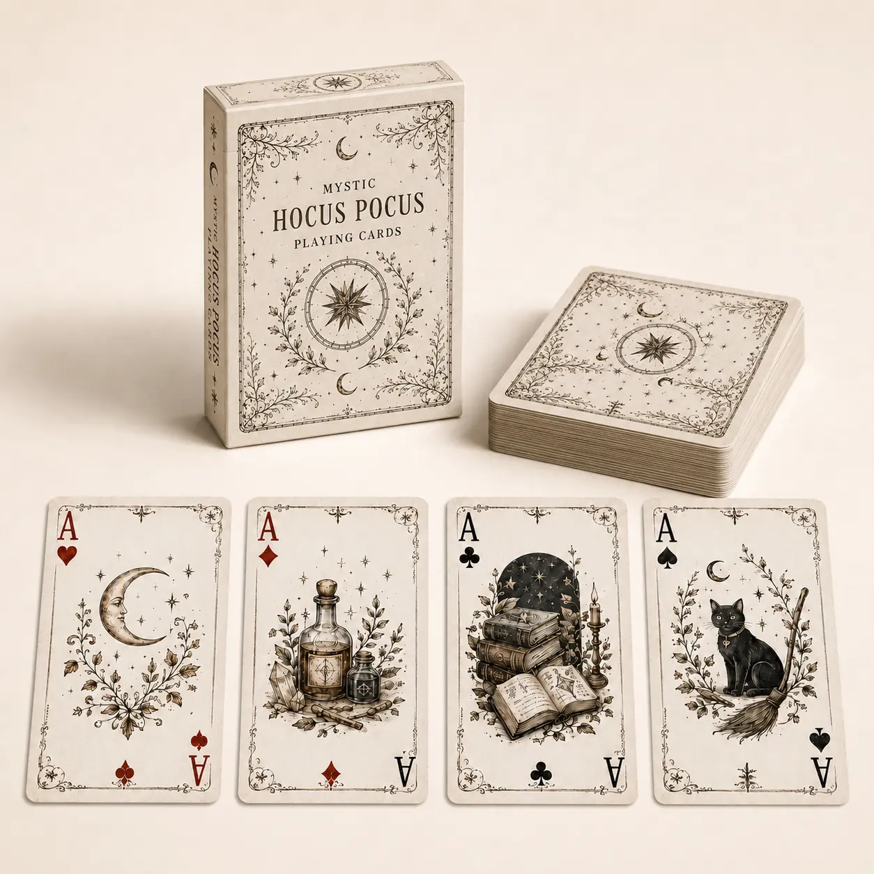 Mystic Hocus Pocus Playing Cards, Witchy Vintage Magic & Black Cat Poker Deck & Gift