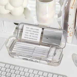 Acrylic Transparent Pen Box, Dual-Layer Stationery Case for Boys Girls, School Pencil Holder for Students, Plastic Storage Bag