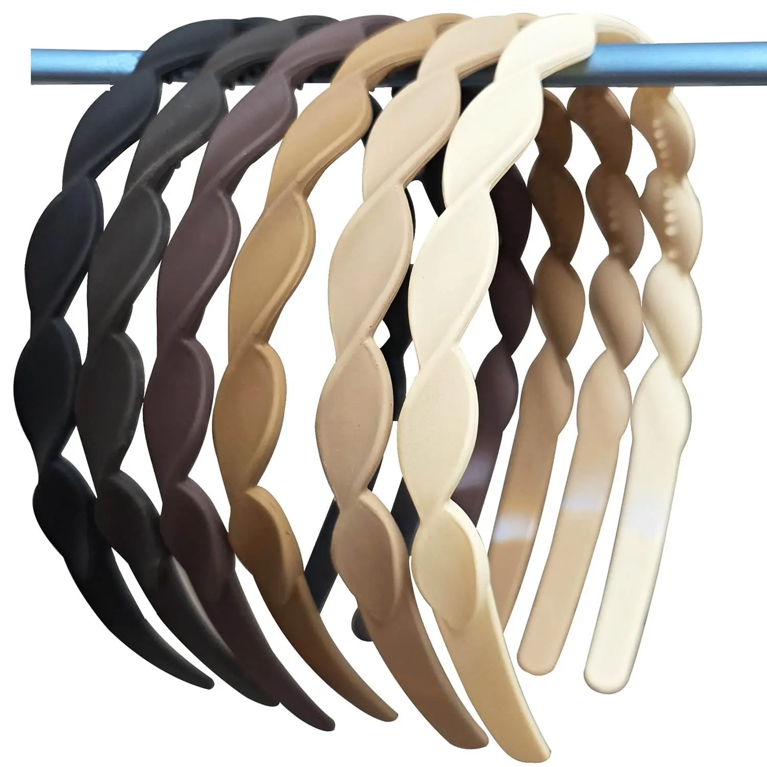 Twisted Wave Plastic Headbands for Women Girls, Set of 6, Neutral Colors Thin Hairbands, Non-Slip Fashion Hair Accessories