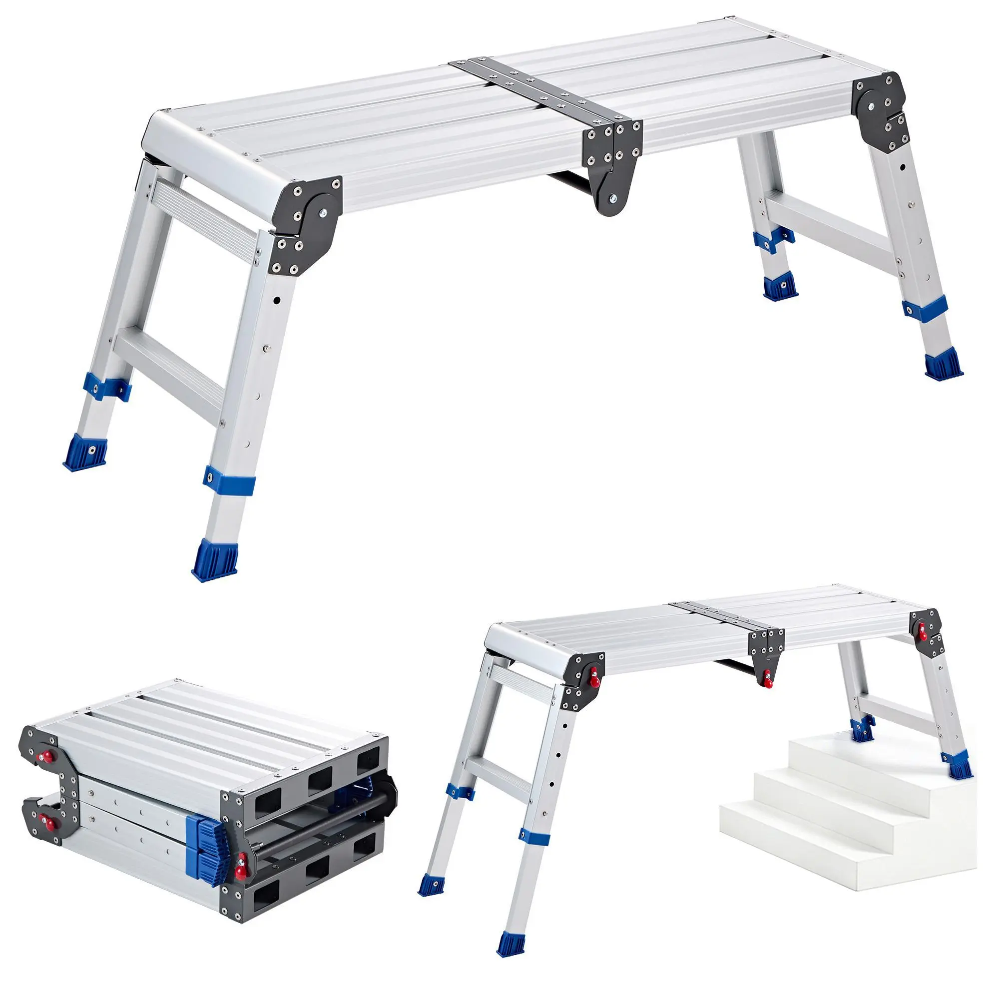 VEVOR Folding Work Platform, Adjustable Height 14.2-20 in, 500 lbs Capacity Aluminum Step Stool, Heavy Duty Non-Slip Platform Ladder, Portable Work Bench for Painting, Cleaning, Home & Professional#SohoChic