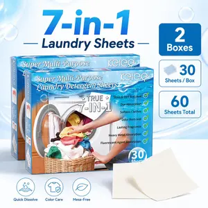 KEICE 7-in-1 Multi Purpose Detergent Sheets with Color Catcher, 2-Pack (60 Sheets Total) – Clothes Stain Cleaner, Prevents Color Transfer, Fresh Scent, for Outdoor Use & Various Laundry Needs
