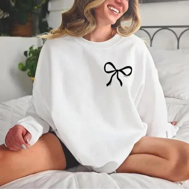 Bow Coquette Sweatshirt, Bow Minimalist Crewneck, Ribbon Sweatshirt, Aesthetic Trendy Pink Bow Sweatshirt, Coquette Shirt, Bow Crewneck Gift, Valentine Gift, Pink Love Hoodie,Valentines Day Bow, Trending, Valentines Day
